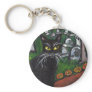 Black cat Vampire Halloween art Keychain