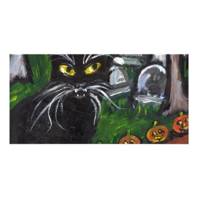 Black cat Vampire Halloween art Custom Photo Card by zadajeanne