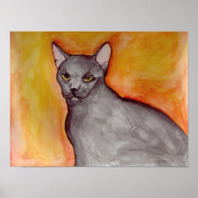 Black Cat Watercolor Print by Quequay