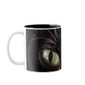 Black Cat, White Whiskers, Green Eyes mugs