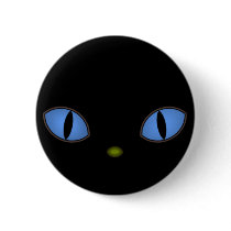 Black Cat With Big Blue Eyes Button