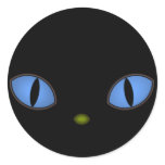 Black Cat With Big Blue Eyes Round Stickers