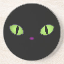 Black Cat With Big Green Eyes Drink Coasters