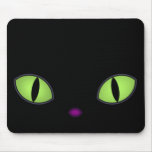 Black Cat With Big Green Eyes Mouse Pads