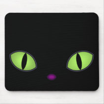 Black Cat With Big Green Eyes Mouse Pads