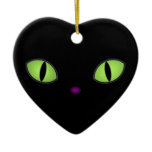 Black Cat With Big Green Eyes Christmas Tree Ornaments