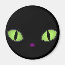 Black Cat With Big Green Eyes Refrigerator Magnets