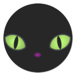 Black Cat With Big Green Eyes Round Sticker