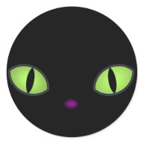 Black Cat With Big Green Eyes Round Sticker