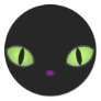 Black Cat With Big Green Eyes Round Sticker