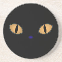 Black Cat With Big Orange Eyes Drink Coaster