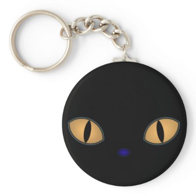 Black Cat With Big Orange Eyes Keychains by JaZilla