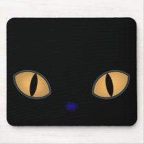 Black Cat With Big Orange Eyes Mouse Pads