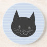 Black Cat, with pale blue stripe background. Beverage Coasters