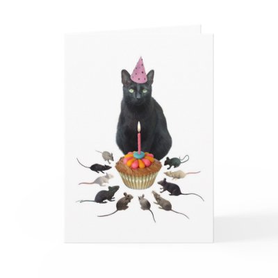 Black Cat with Rats Birthday Cards by catsclips