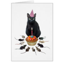 Black Cat with Rats Birthday Cards