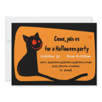 Black cat with red eyes Halloween invitation card