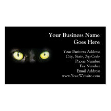 Black Cat, Yellow Green Eyes, Sleek and Spooky Business Card Templates