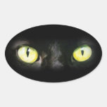Black Cat, Yellow Green Eyes, Sleek and Spooky Sticker
