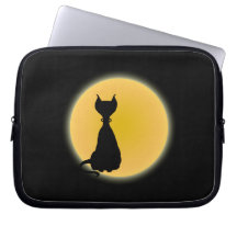 Black Cat Yellow Moon Laptop Sleeve