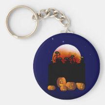 Black Cats, Moon, Pumpkins Keychain