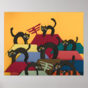 Black Cats on Rooftops Halloween Poster posters