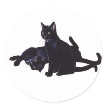 black cats round sticker