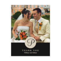 Black centre classic monogram photo thank you note postcards