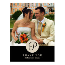 Black centre classic monogram photo thank you note postcards