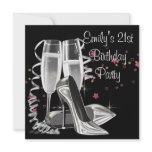 Black Champagne High Heels 21st Birthday Party invitations