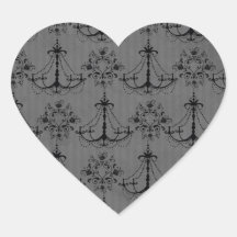 black chandelier damask pattern heart sticker
