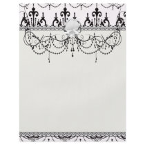 black chandelier on white modern damask design flyer