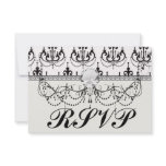 black chandelier on white modern damask design invitations