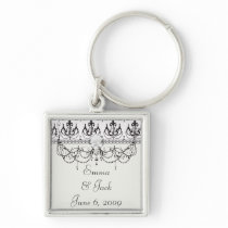 black chandelier on white modern damask design keychains