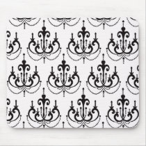 black chandelier on white modern damask design mouse pads