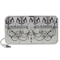 black chandelier on white modern damask design ipod speaker