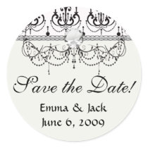 black chandelier on white modern damask design round sticker