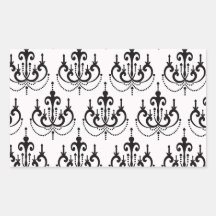 black chandelier on white modern damask design rectangle sticker