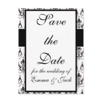 black chandelier on white modern damask post cards
