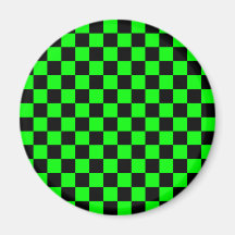 Black checkers on neon green background fridge magnets
