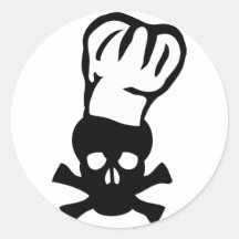 black chef skull chefs head cook round sticker