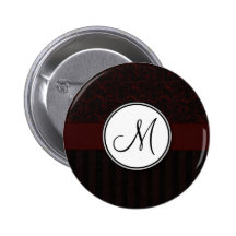 Black Cherry Floral Wisps & Stripes with Monogram Pinback Buttons