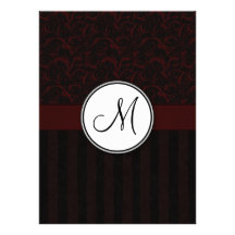 Black Cherry Floral Wisps & Stripes with Monogram Personalized Invitations