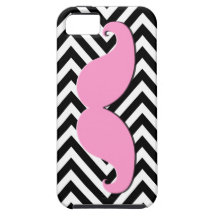 Black Chevron Pink Moustache iPhone 5 Case