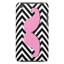 Black Chevron Pink Moustache iPOD Case Barely There iPod Case