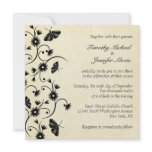 Black chic floral swirls wedding invitation