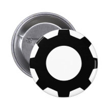 black cogwheel cog pinback button