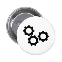 black cogwheels cog pinback button