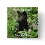 Black-coloured Grey Wolf Pup Wildlife pin buttons