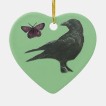 Black Crow and Butterfly heart-shaped ornament